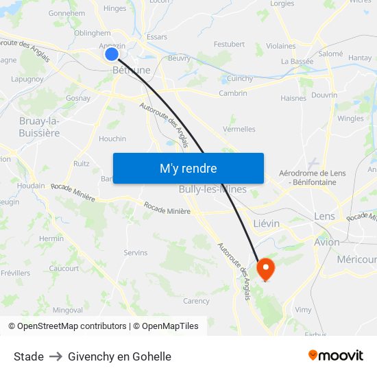 Stade to Givenchy en Gohelle map