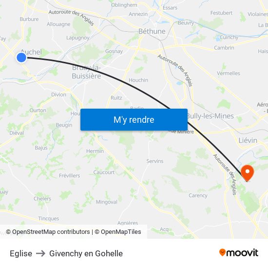 Eglise to Givenchy en Gohelle map