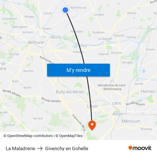 La Maladrerie to Givenchy en Gohelle map