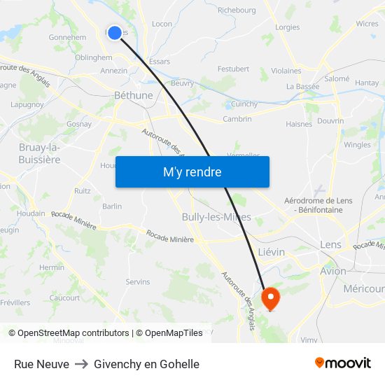 Rue Neuve to Givenchy en Gohelle map