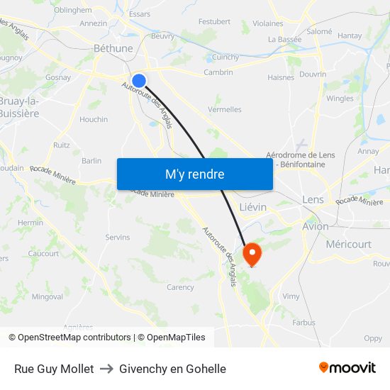 Rue Guy Mollet to Givenchy en Gohelle map