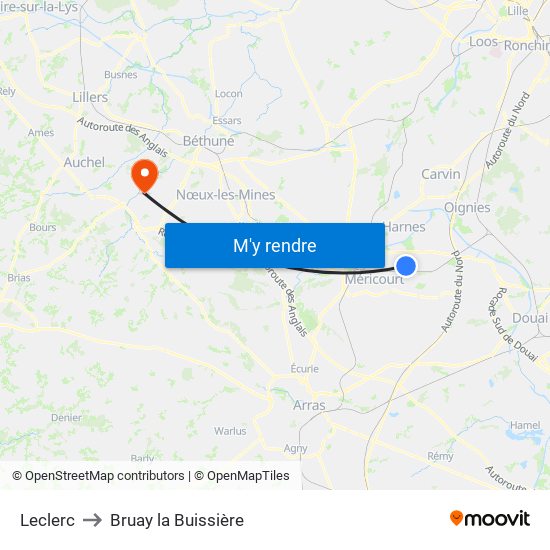 Leclerc to Bruay la Buissière map