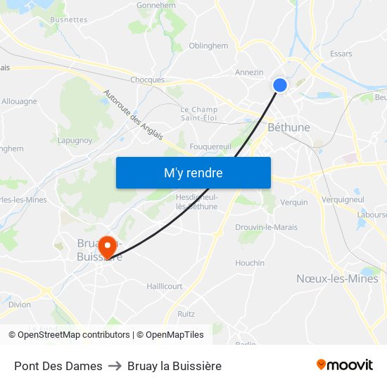 Pont Des Dames to Bruay la Buissière map