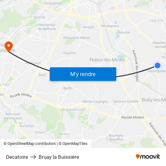 Decatoire to Bruay la Buissière map