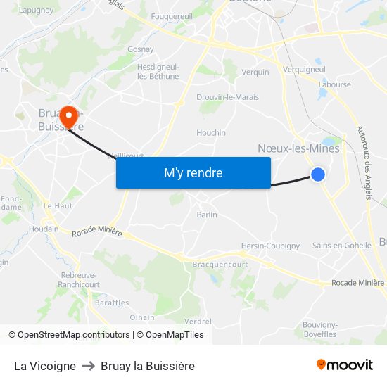 La Vicoigne to Bruay la Buissière map
