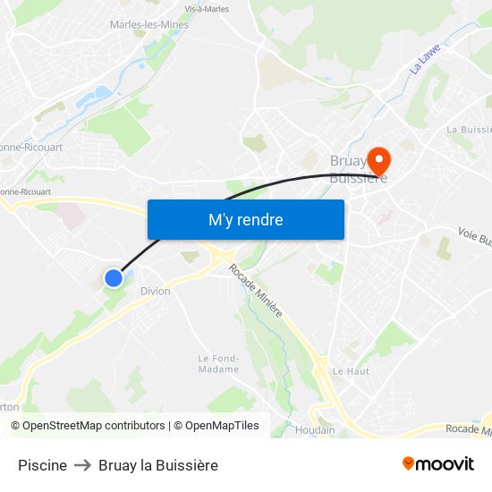Piscine to Bruay la Buissière map