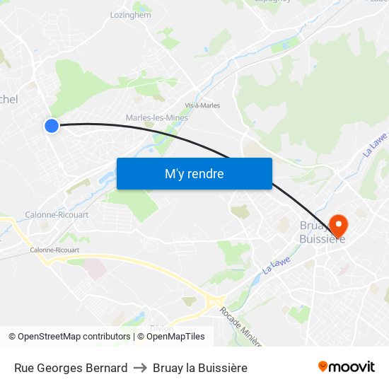 Rue Georges Bernard to Bruay la Buissière map