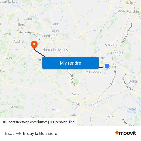 Esat to Bruay la Buissière map