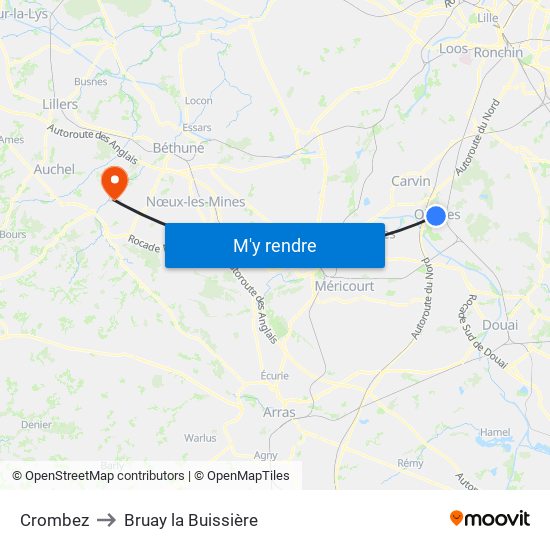 Crombez to Bruay la Buissière map