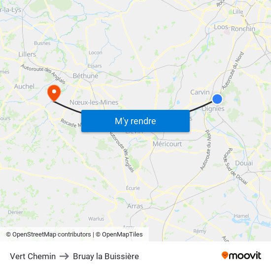 Vert Chemin to Bruay la Buissière map