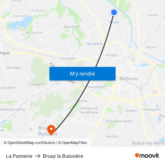 La Pannerie to Bruay la Buissière map