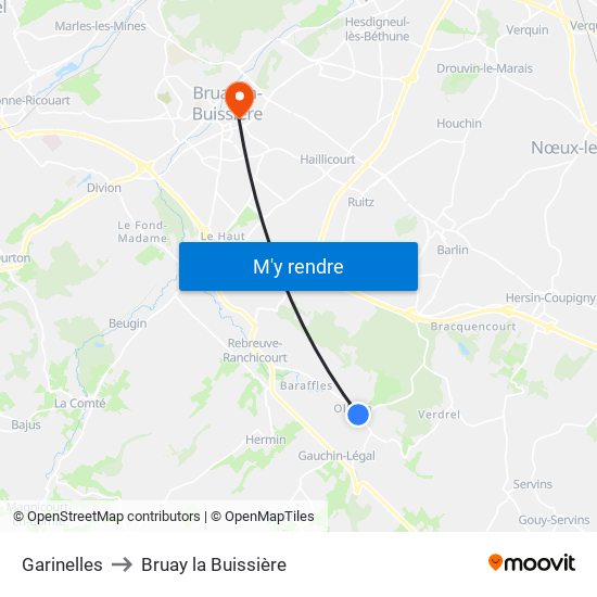Garinelles to Bruay la Buissière map