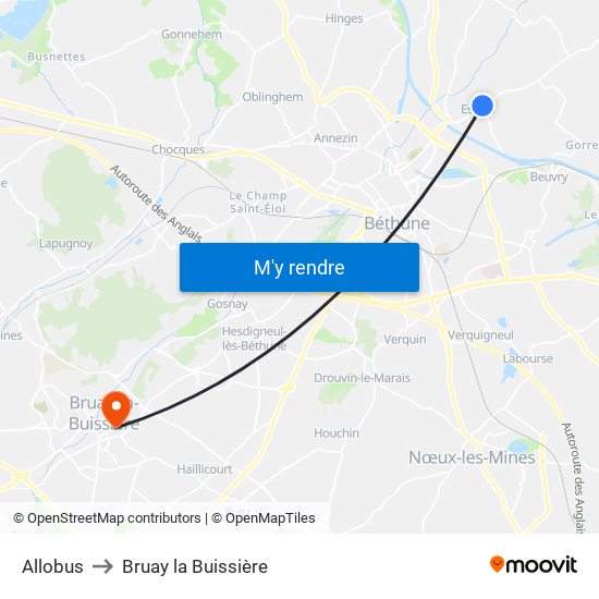 Allobus to Bruay la Buissière map