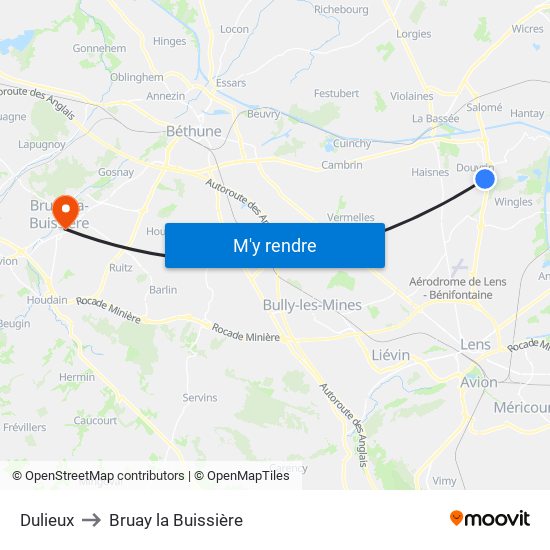Dulieux to Bruay la Buissière map