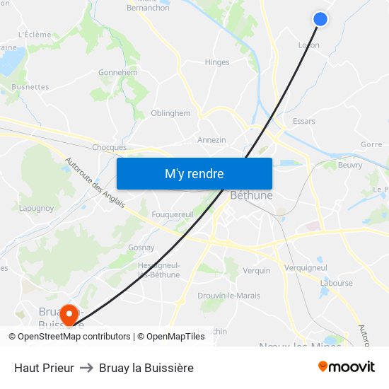 Haut Prieur to Bruay la Buissière map