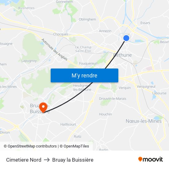 Cimetiere Nord to Bruay la Buissière map
