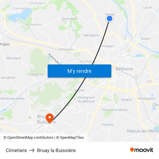 Cimetiere to Bruay la Buissière map