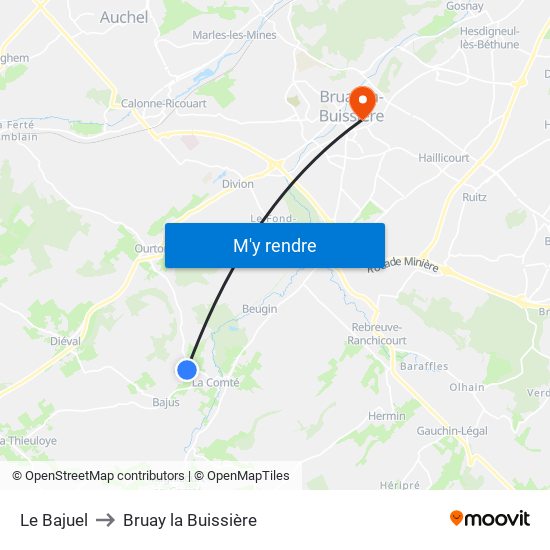 Le Bajuel to Bruay la Buissière map