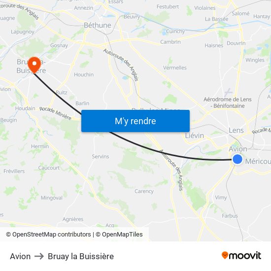 Avion to Bruay la Buissière map