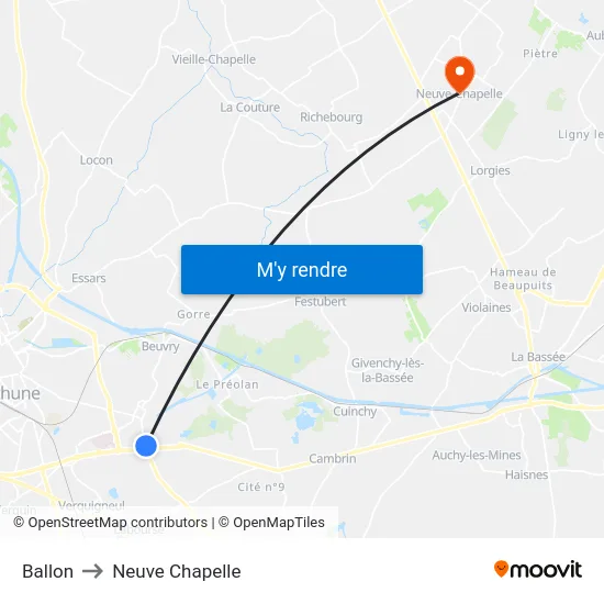Ballon to Neuve Chapelle map