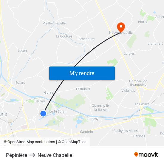 Pépinière to Neuve Chapelle map