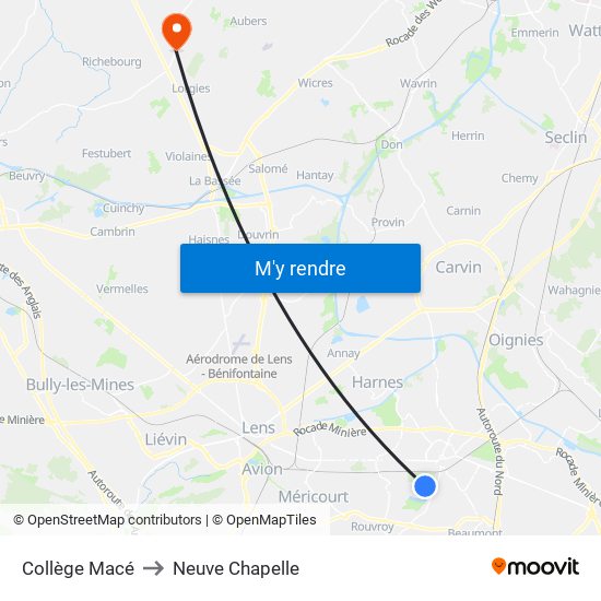 Collège Macé to Neuve Chapelle map