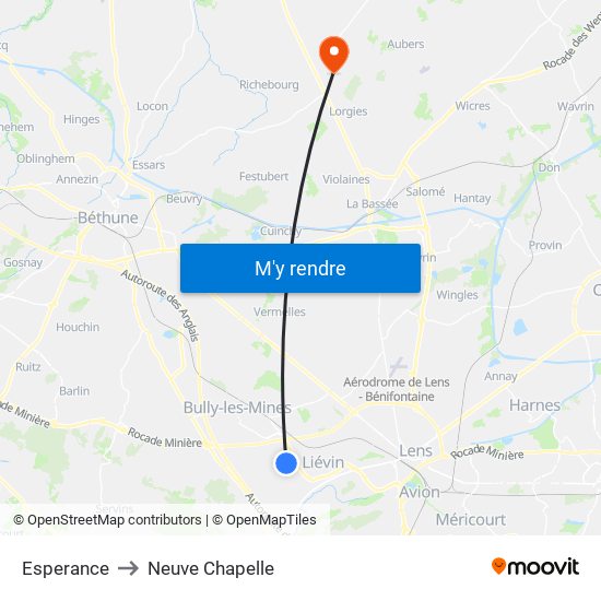 Esperance to Neuve Chapelle map
