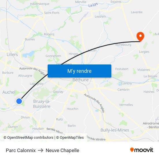 Parc Calonnix to Neuve Chapelle map