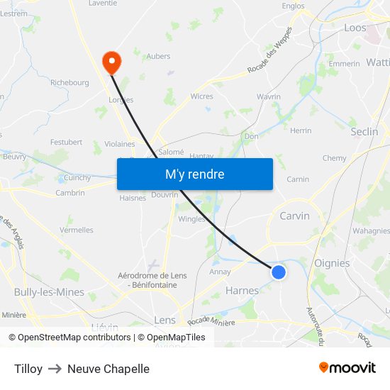 Tilloy to Neuve Chapelle map