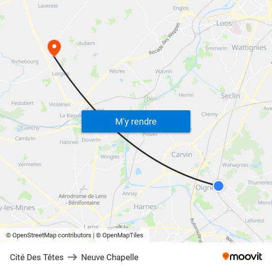 Cité Des Têtes to Neuve Chapelle map