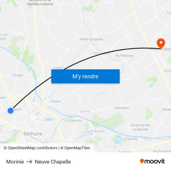 Morinie to Neuve Chapelle map