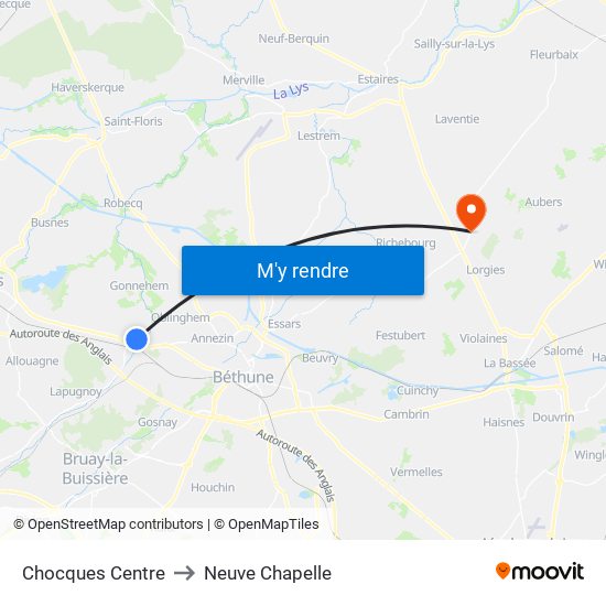 Chocques Centre to Neuve Chapelle map