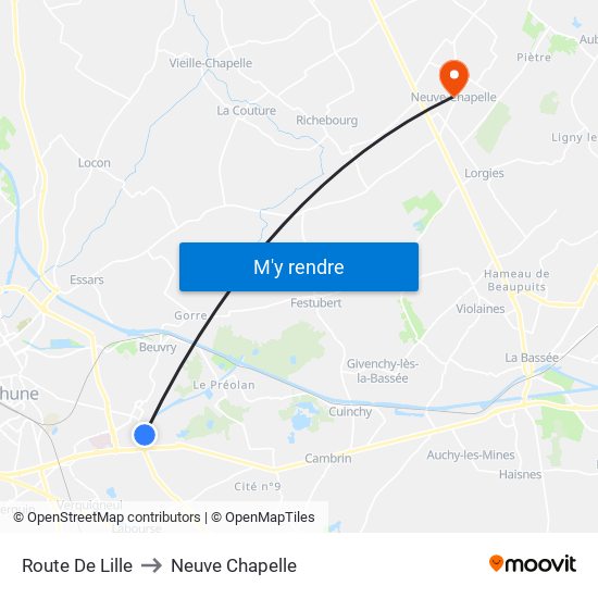 Route De Lille to Neuve Chapelle map