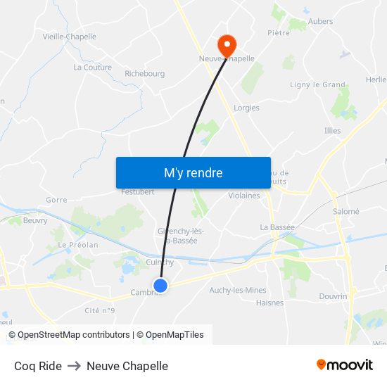 Coq Ride to Neuve Chapelle map
