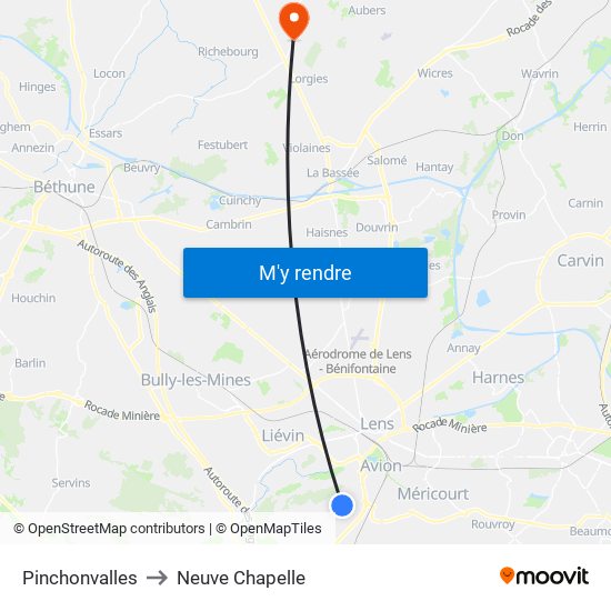 Pinchonvalles to Neuve Chapelle map