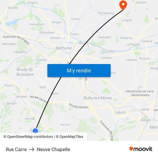 Rue Carre to Neuve Chapelle map
