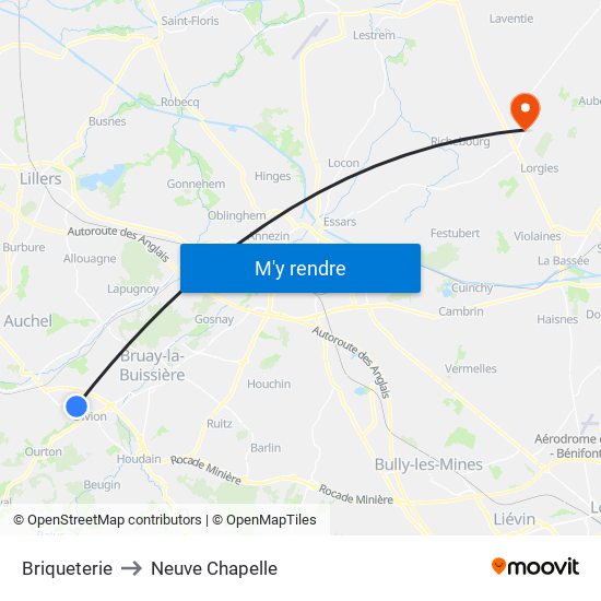 Briqueterie to Neuve Chapelle map