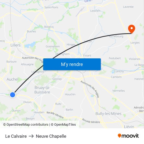 Le Calvaire to Neuve Chapelle map