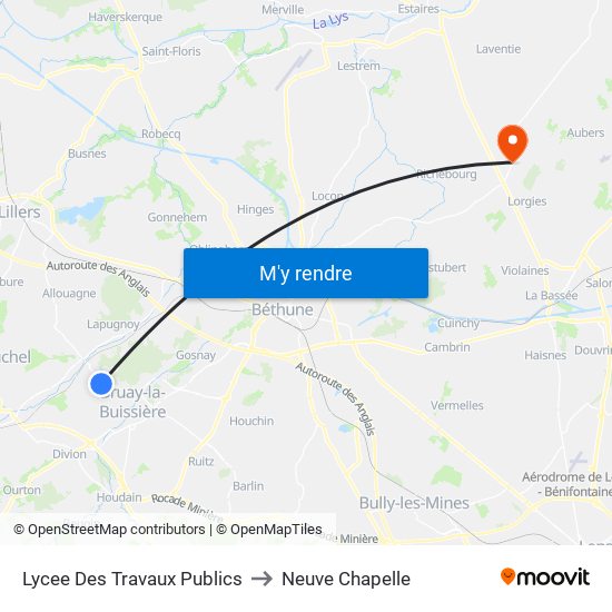 Lycee Des Travaux Publics to Neuve Chapelle map