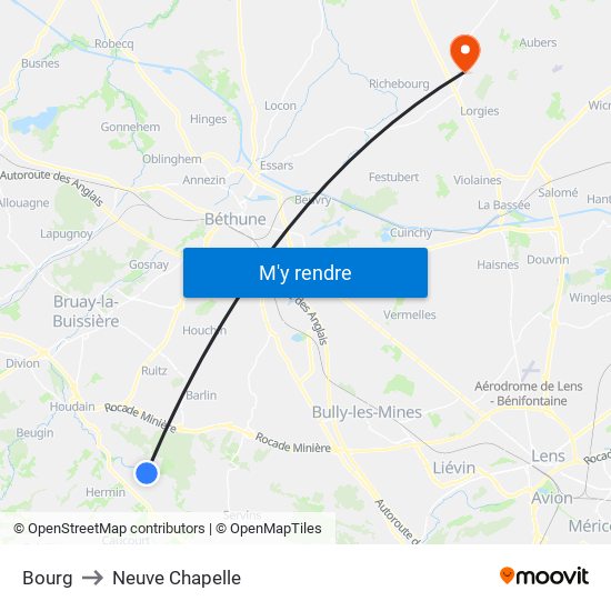 Bourg to Neuve Chapelle map