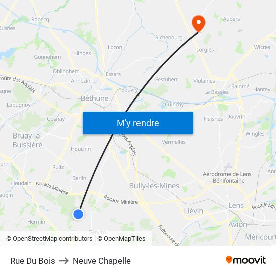 Rue Du Bois to Neuve Chapelle map