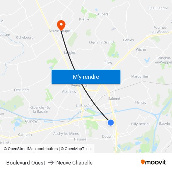 Boulevard Ouest to Neuve Chapelle map