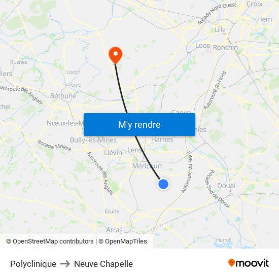 Polyclinique to Neuve Chapelle map