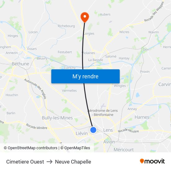 Cimetiere Ouest to Neuve Chapelle map