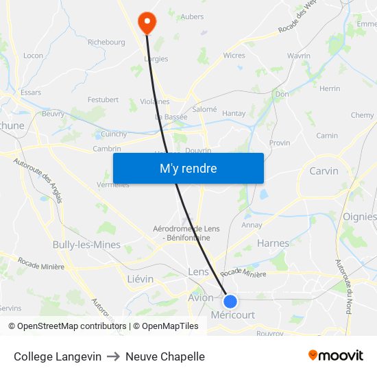 College Langevin to Neuve Chapelle map