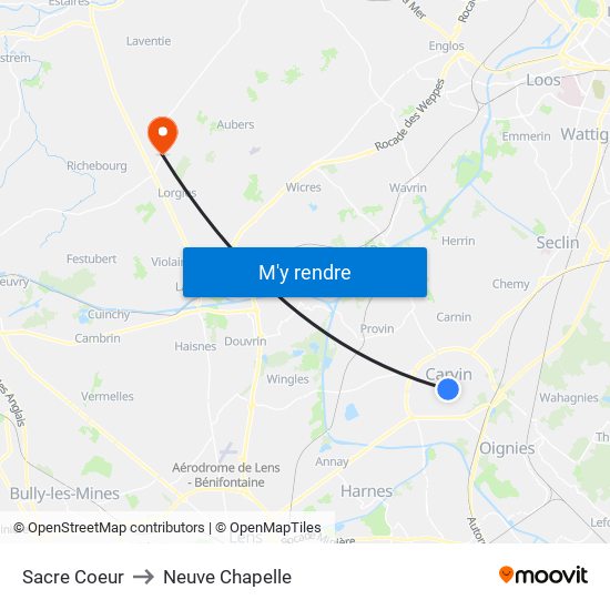 Sacre Coeur to Neuve Chapelle map