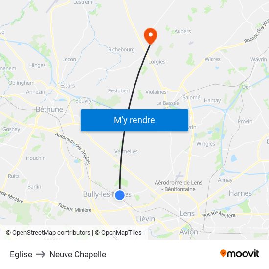 Eglise to Neuve Chapelle map