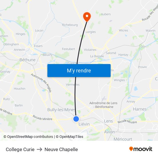 College Curie to Neuve Chapelle map