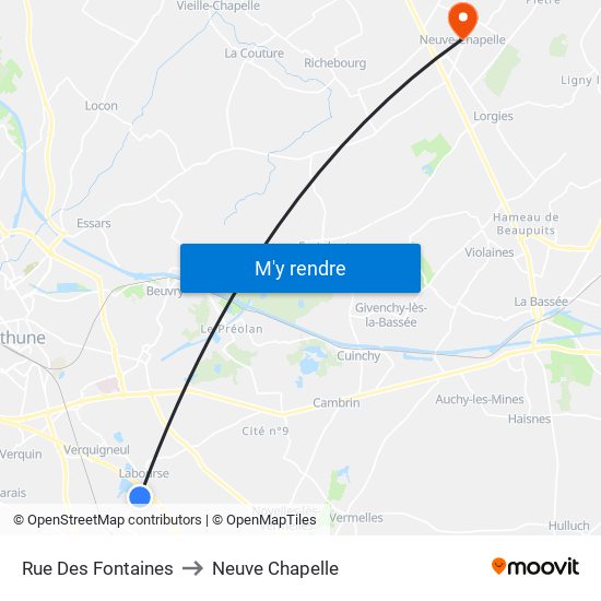 Rue Des Fontaines to Neuve Chapelle map