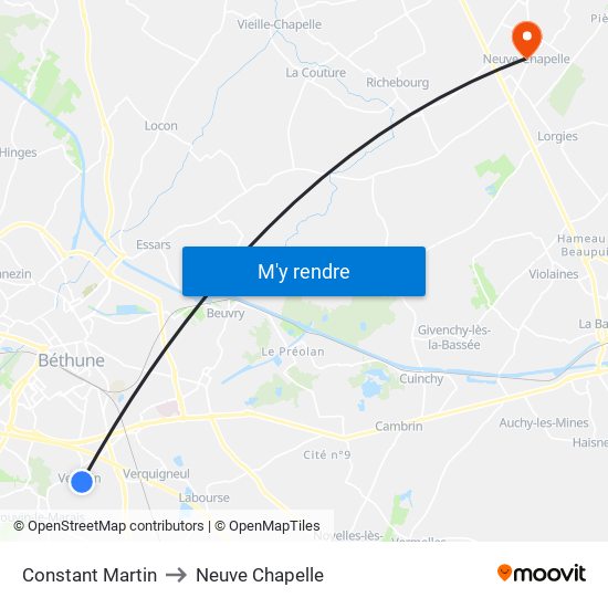 Constant Martin to Neuve Chapelle map